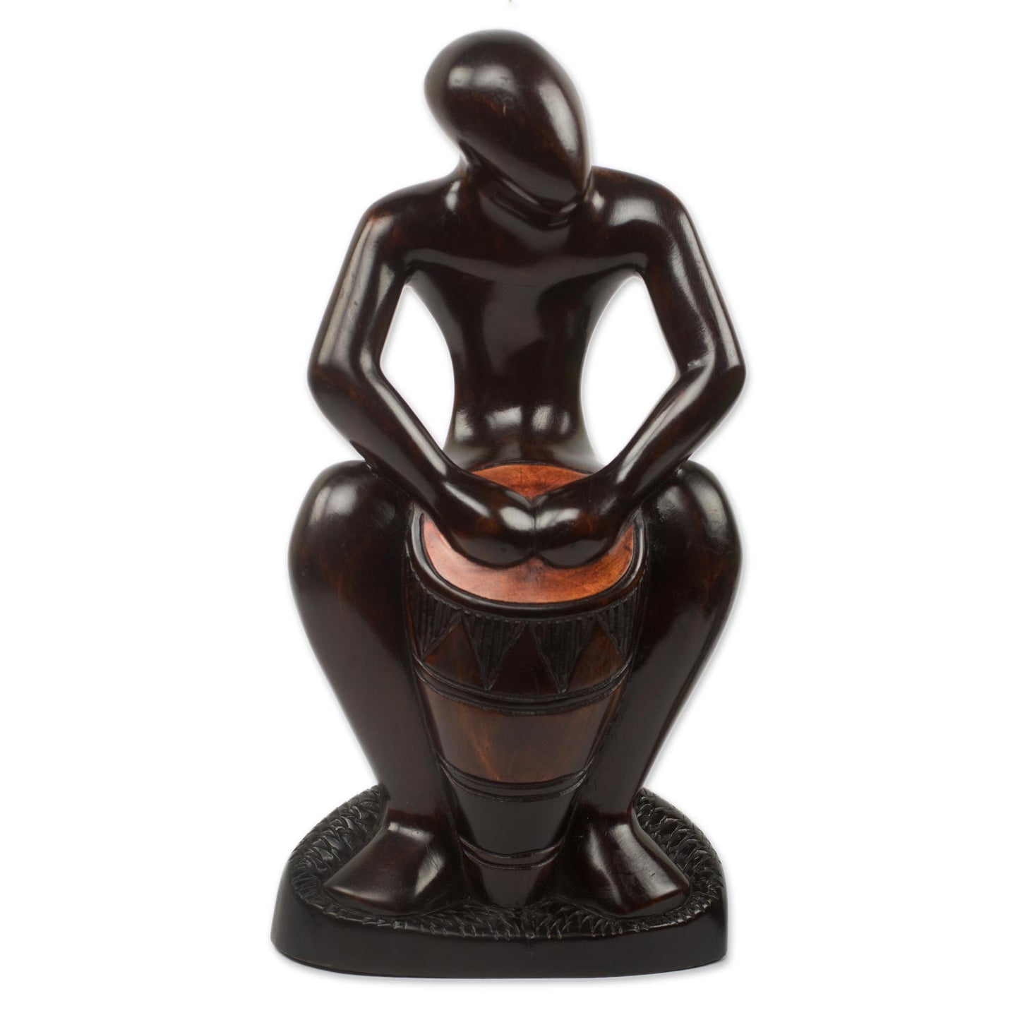 Kpanlogo Drummer Original Ebony Wood Sculpture of African Drummer
