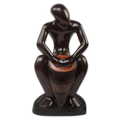 Kpanlogo Drummer Original Ebony Wood Sculpture of African Drummer