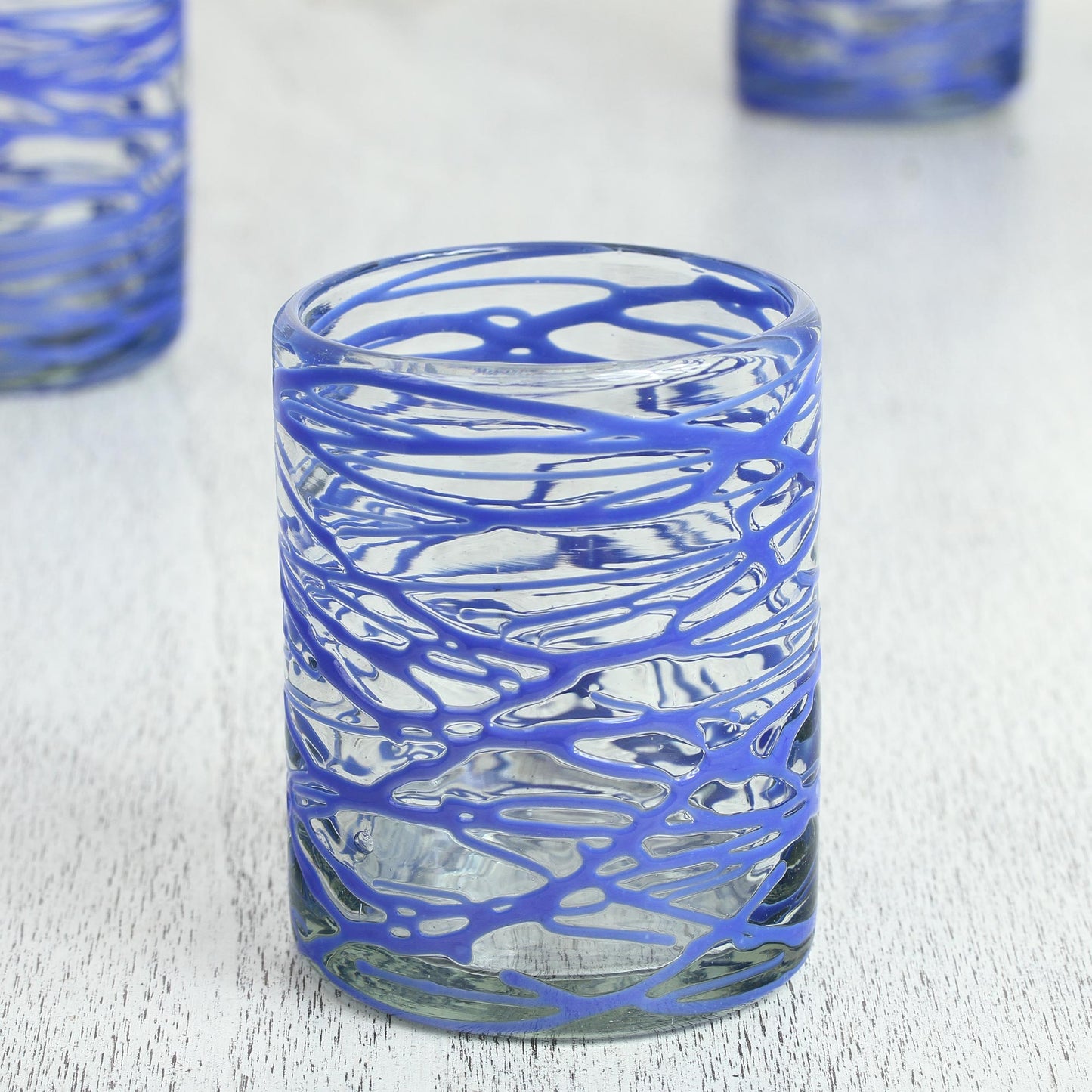 Sapphire Swirl Hand Blown Glass Rock Drinking Glasses Set of 6