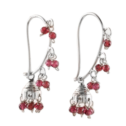 Music Garnet & Silver Jhumki Style Chandelier Earrings