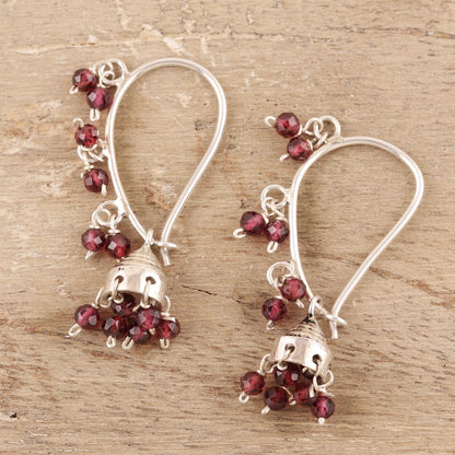 Music Garnet & Silver Jhumki Style Chandelier Earrings