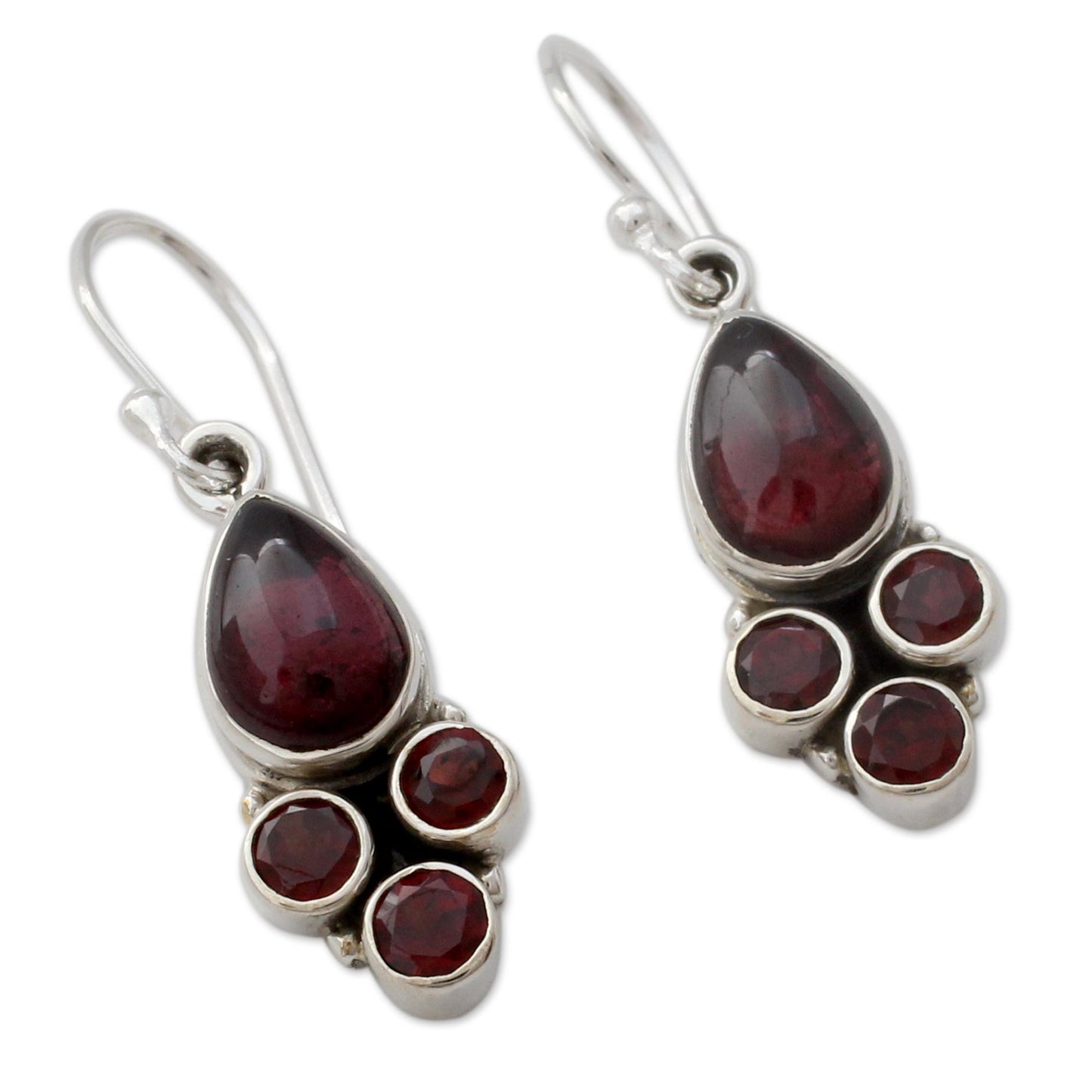 Scarlet Meadow Indian Sterling Silver and Garnet Dangle Hook Earrings