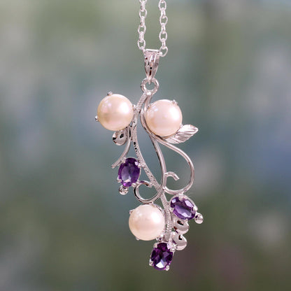 Pearl & Amethyst Floral Pendant Necklace