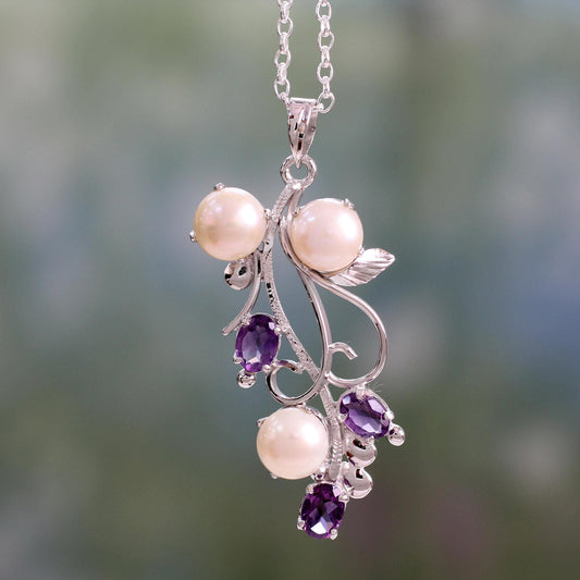 Pearl & Amethyst Floral Pendant Necklace