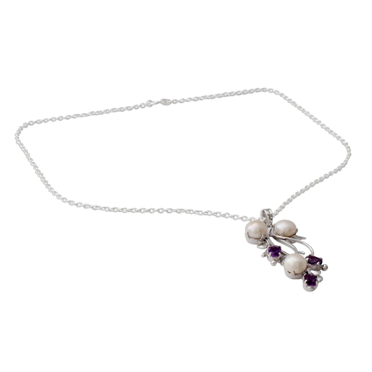 Pearl & Amethyst Floral Pendant Necklace