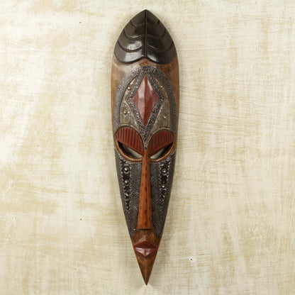 God's Work Artisan Hand Carved Authentic African Mask with Repousse