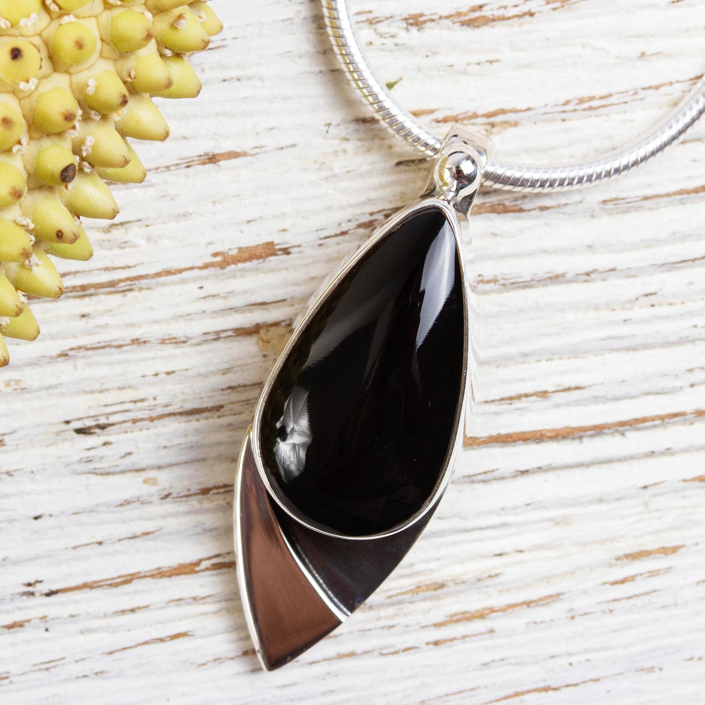 Night's Edge Obsidian Pendant Necklace in Taxco Silver from Mexico