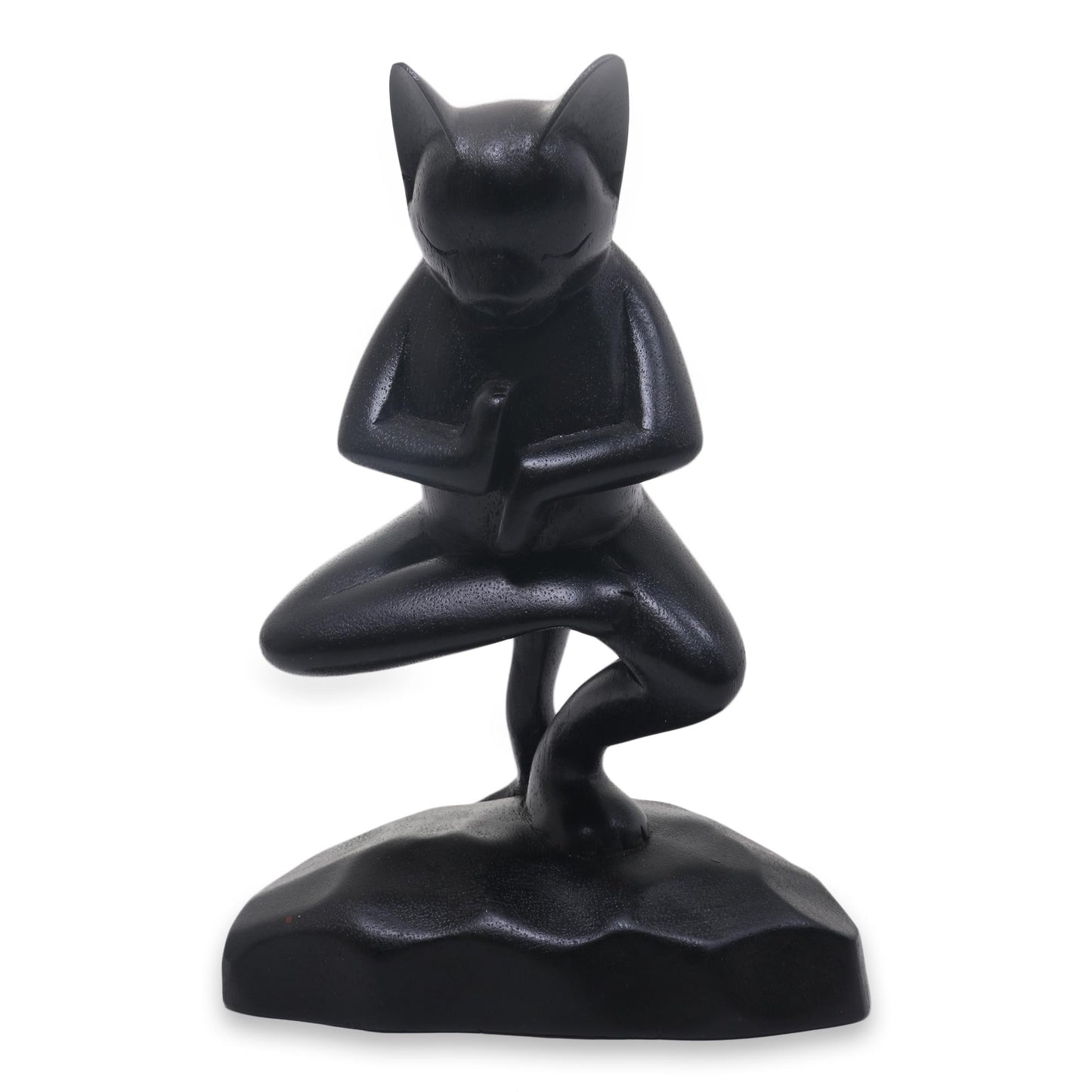 Vrkasana Black Cat Unique Wood Sculpture of Black Cat in Yoga Pose