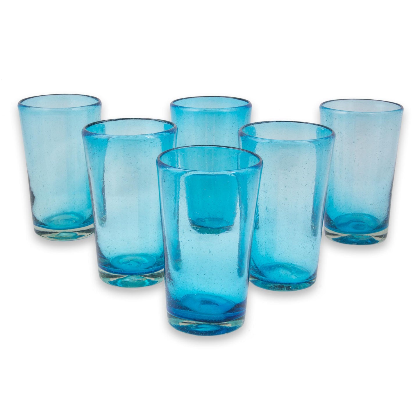 Aquamarine Bubbles Hand Blown Highball Glass Set