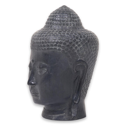 Buddha Head II Cast Bronze Buddha Head Statuette from Balinese Artisan