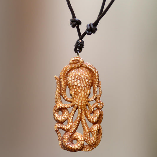 Bali Octopus Hand Carved Pendant Necklace