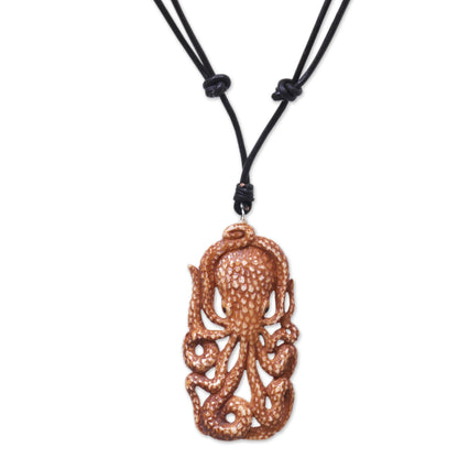 Bali Octopus Hand Carved Pendant Necklace