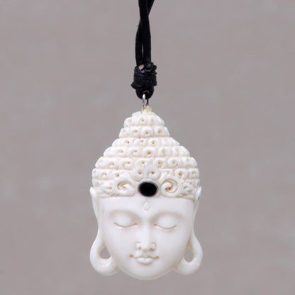 White Buddha Head Bone Pendant Necklace