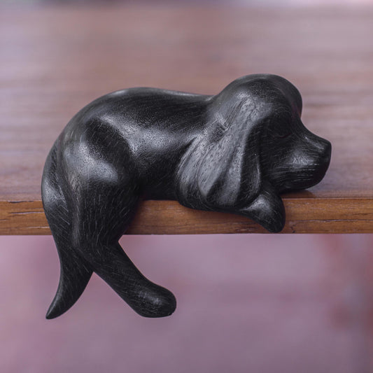 Sleepy Black Cocker Spaniel Black Wood Handmade Cocker Spaniel Puppy Sculpture