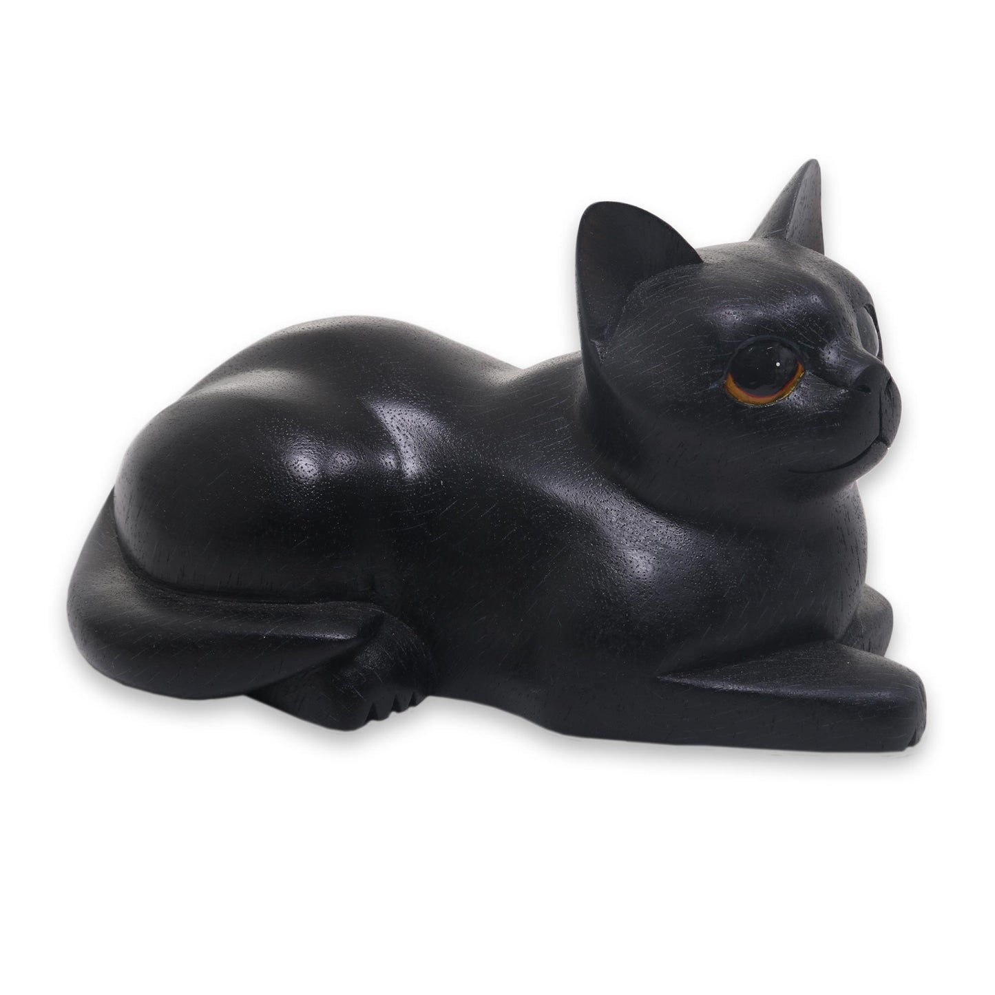 Stay Calm Black Cat Artisan Crafted Black Cat Sculpture from Indonesia