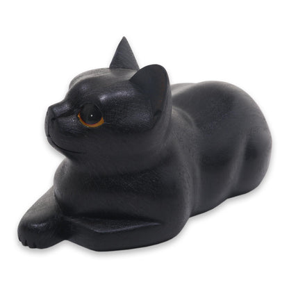 Stay Calm Black Cat Artisan Crafted Black Cat Sculpture from Indonesia