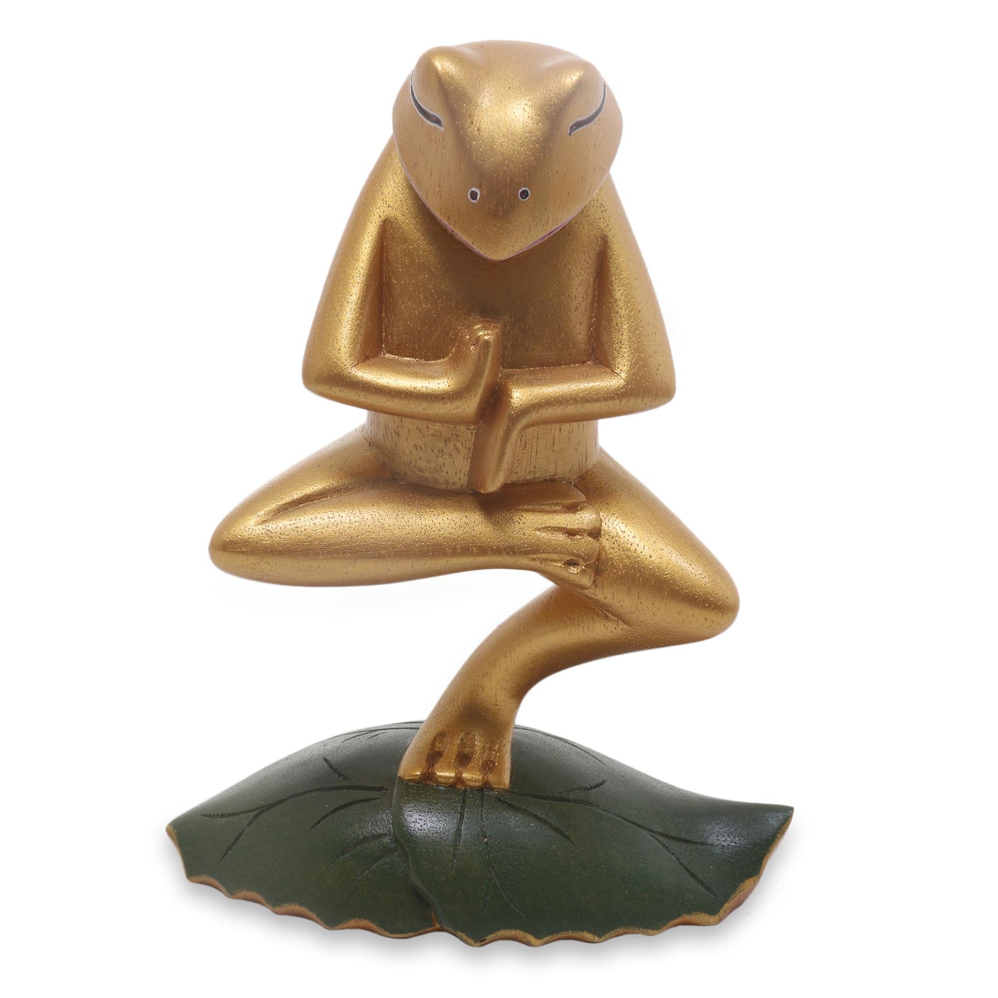 Vrkasana Yoga Frog Handmade Wood Frog Yoga Statuette with Golden Finish