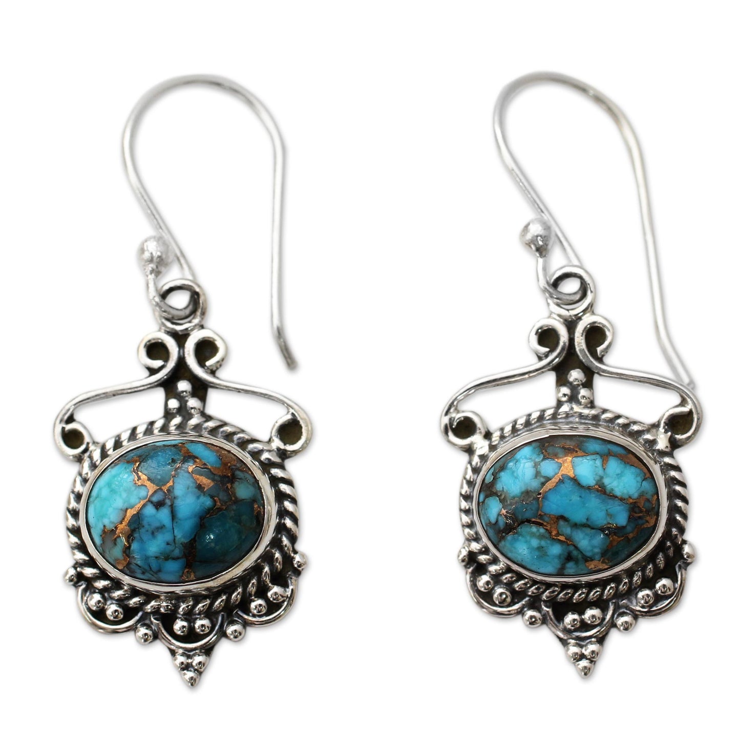 Oceans of Love Blue Composite Turquoise and Sterling Silver Dangle Earrings