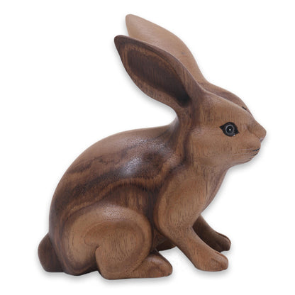 Cute Ginger Rabbit Fair Trade Hand Carved Wooden Rabbit Statuette