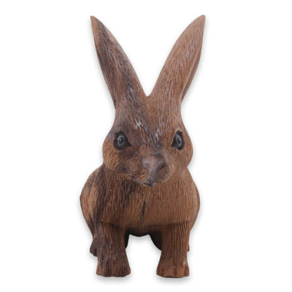 Long-Haired Ginger Rabbit Wooden Rabbit Statuette Carved by Hand in Bali