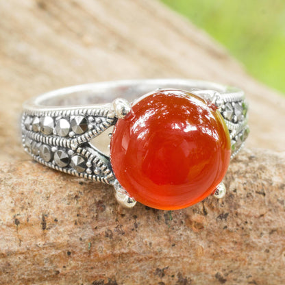 Marigold Carnelian Marcasite & Silver Artisan Ring