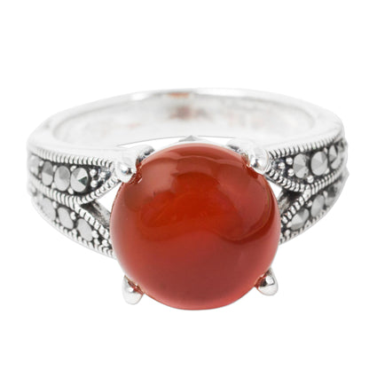 Marigold Carnelian Marcasite & Silver Artisan Ring