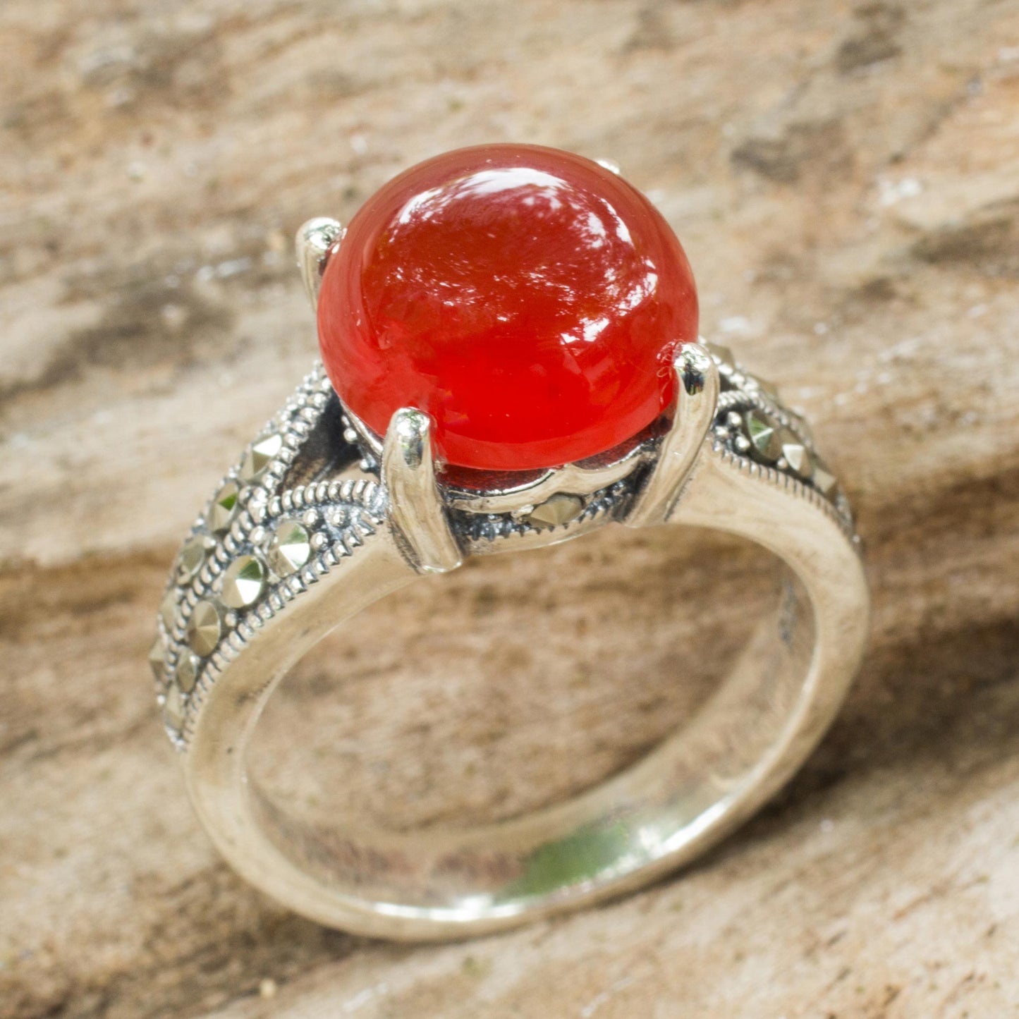 Marigold Carnelian Marcasite & Silver Artisan Ring
