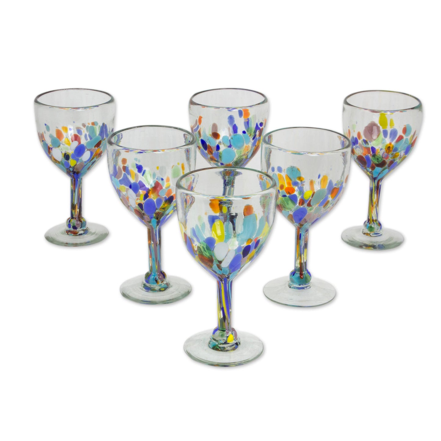 Confetti Festival Hand Blown Colorful 8 oz Wine Glasses (Set of 6)