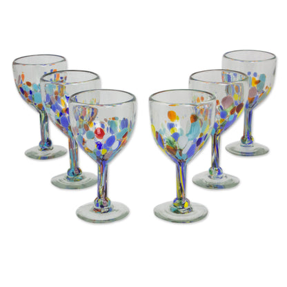 Confetti Festival Hand Blown Colorful 8 oz Wine Glasses (Set of 6)