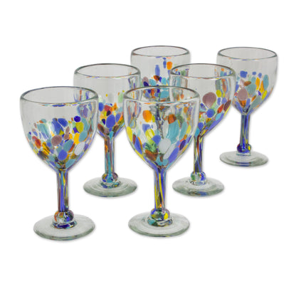 Confetti Festival Hand Blown Colorful 8 oz Wine Glasses (Set of 6)