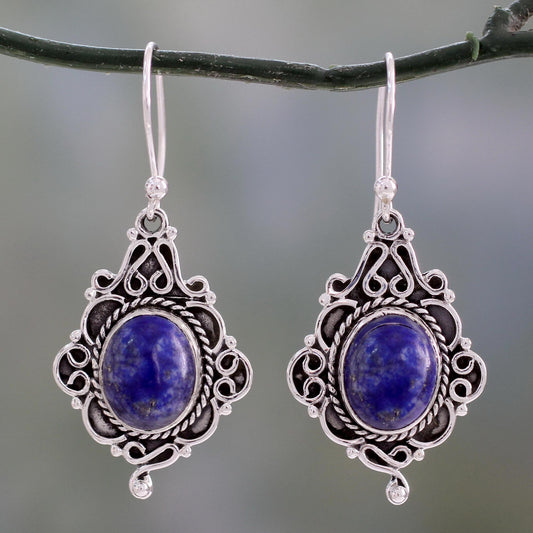 Sky Symphony Lapis Lazuli Oval Dangle Earrings