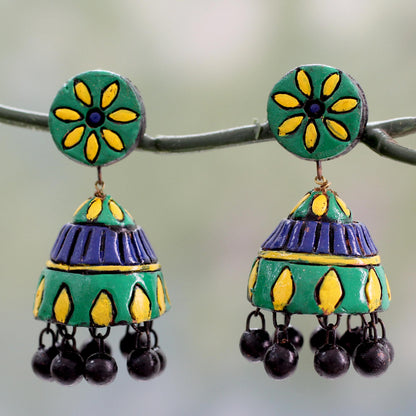 Festive Sunflowers Unique Ceramic Dangle Earrings Handmade in India