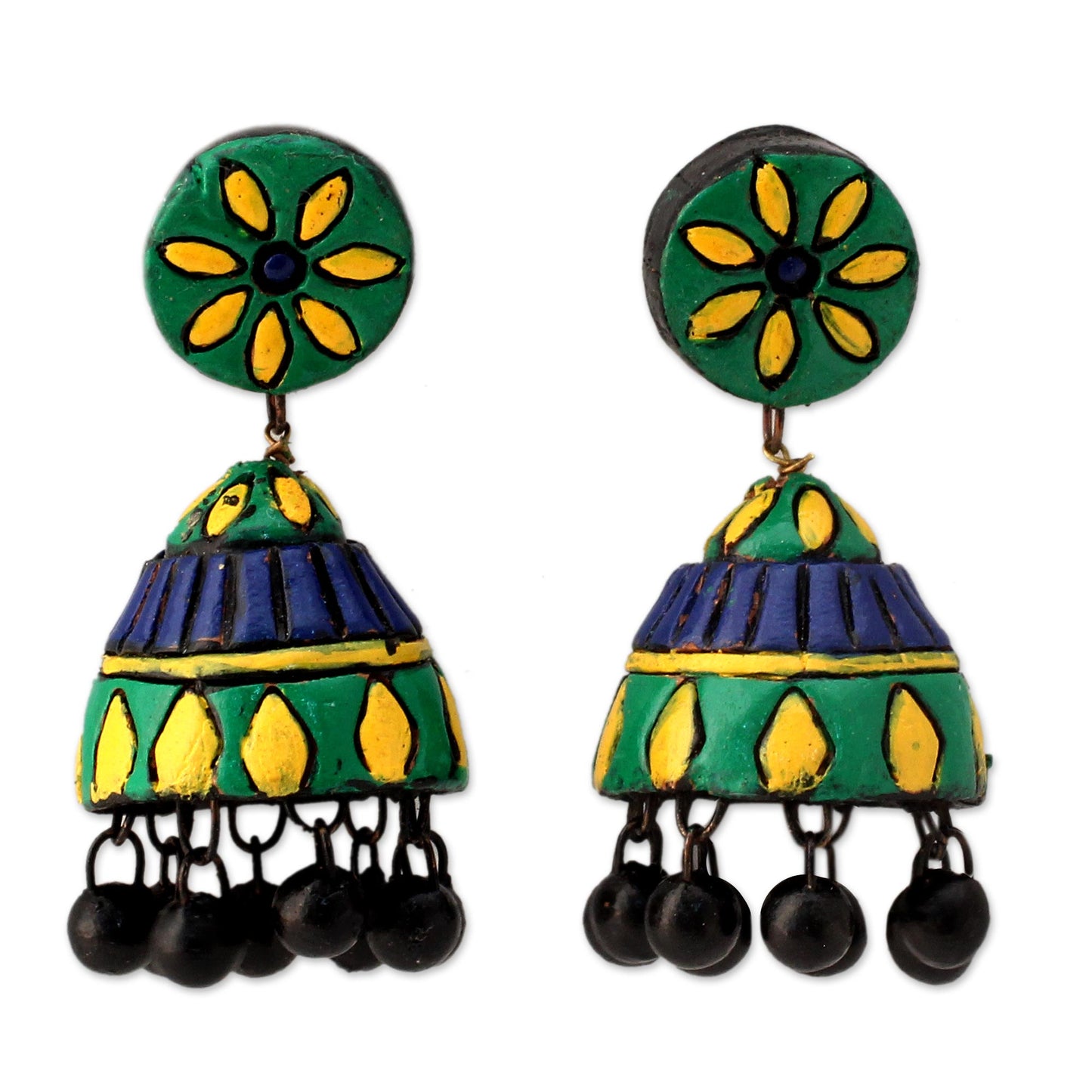 Festive Sunflowers Unique Ceramic Dangle Earrings Handmade in India