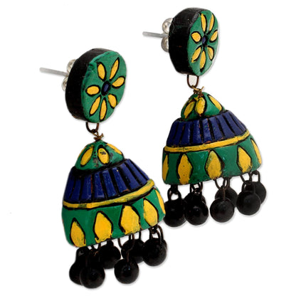 Festive Sunflowers Unique Ceramic Dangle Earrings Handmade in India