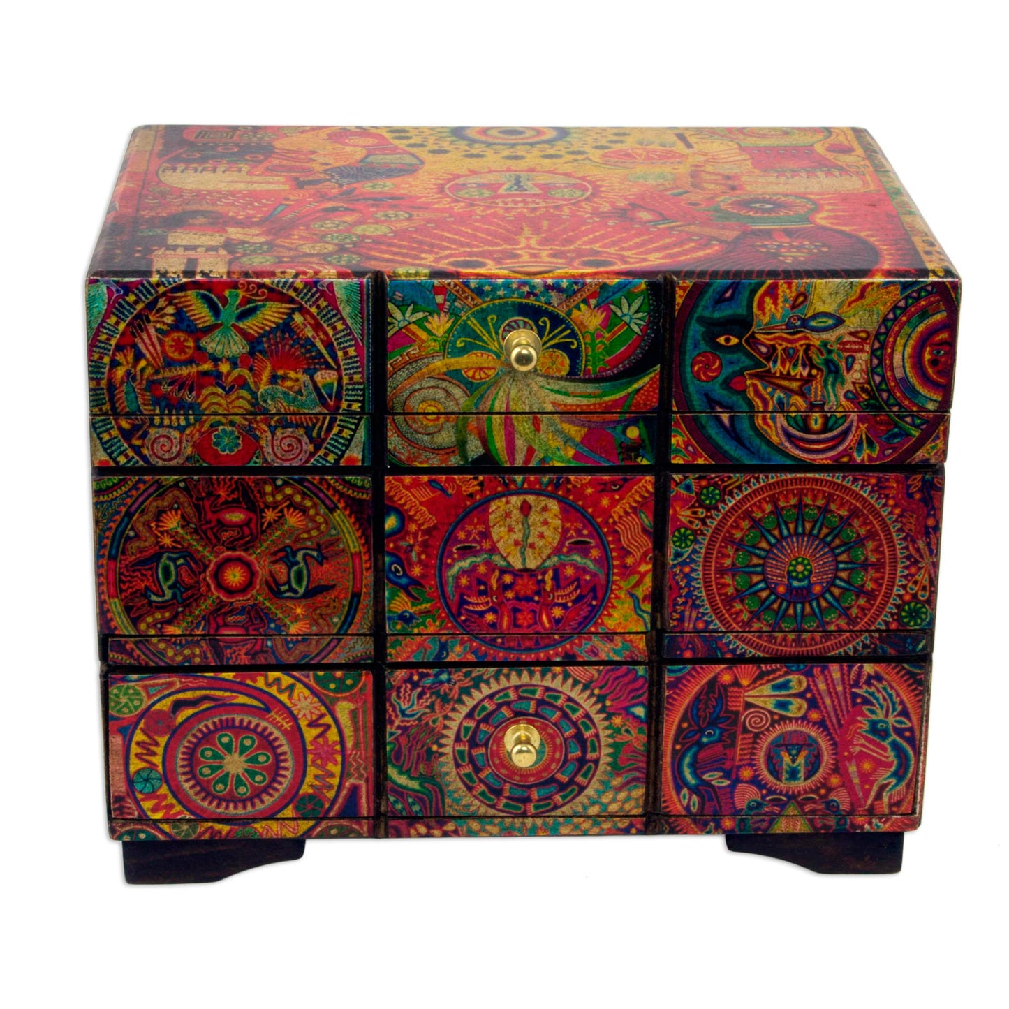 Huichol Portal Multicolor Huichol Theme on Decoupage Jewelry Box