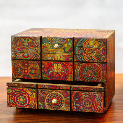 Huichol Portal Multicolor Huichol Theme on Decoupage Jewelry Box