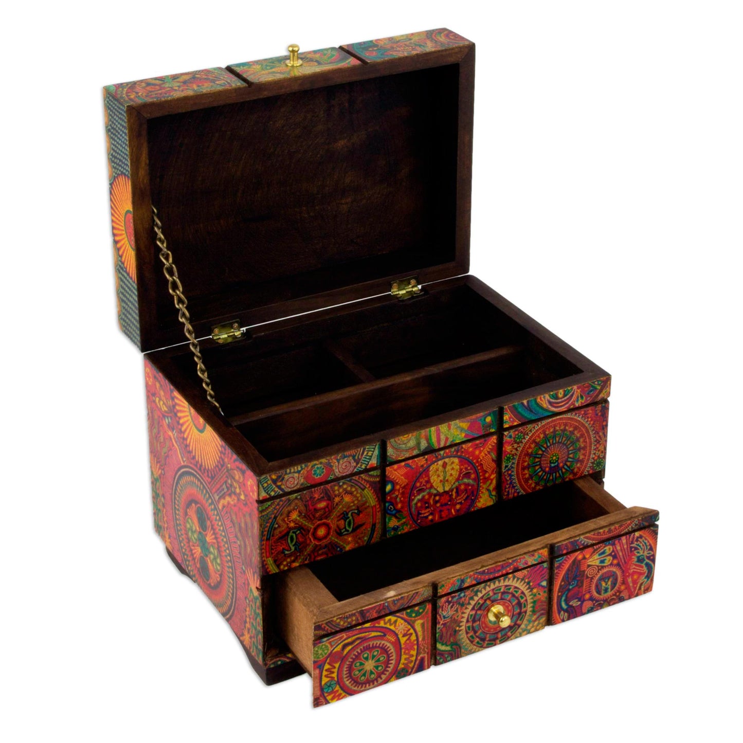 Huichol Portal Multicolor Huichol Theme on Decoupage Jewelry Box