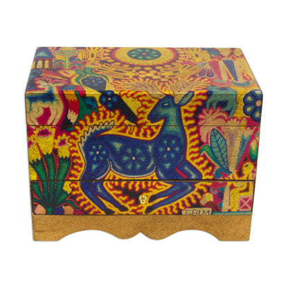 Kawuyumaire Guardian Huichol Deer on Decoupage Wood Jewelry Box
