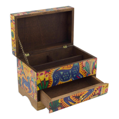 Kawuyumaire Guardian Huichol Deer on Decoupage Wood Jewelry Box