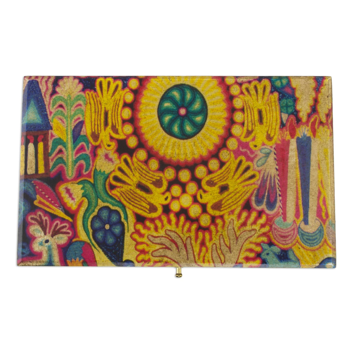 Kawuyumaire Guardian Huichol Deer on Decoupage Wood Jewelry Box