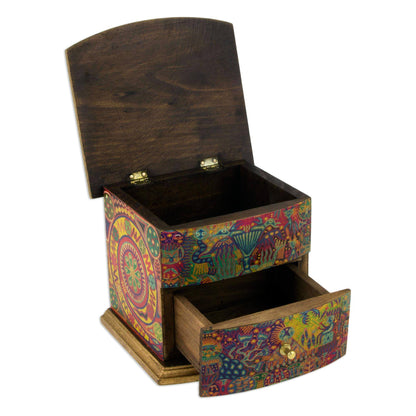 Colorful Huichol Decoupage Pinewood Jewelry Box