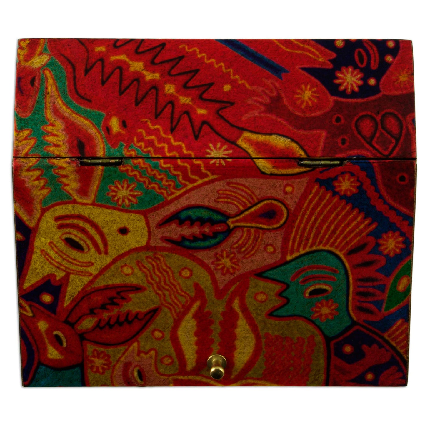 Huichol Essence Huichol Cosmogony on 6-Inch Decoupage Wood Jewelry Box