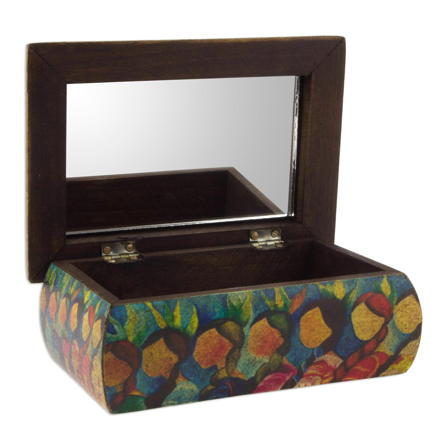 Huichol Women Huichol Women on Wood Decoupage Jewelry Box with Mirror