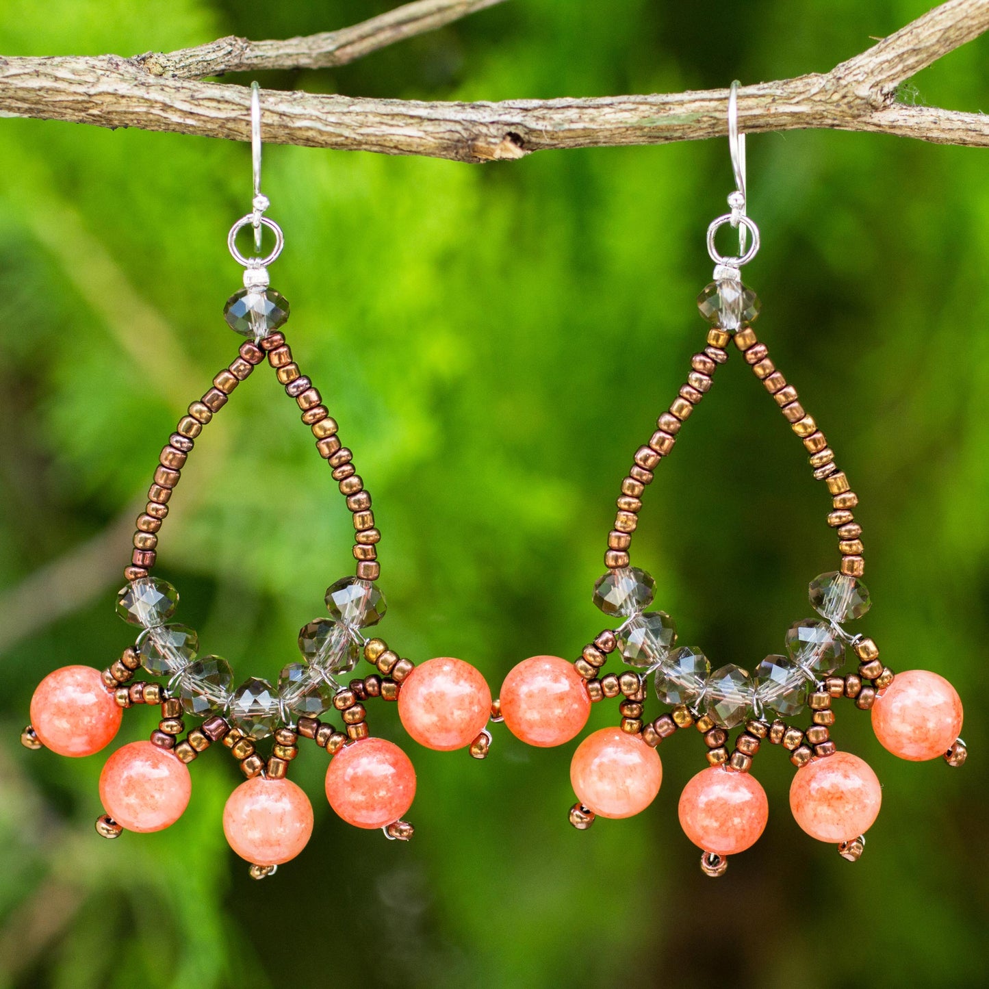 Orange Harmony Artisan Crafted Brown Orange Beaded Earrings