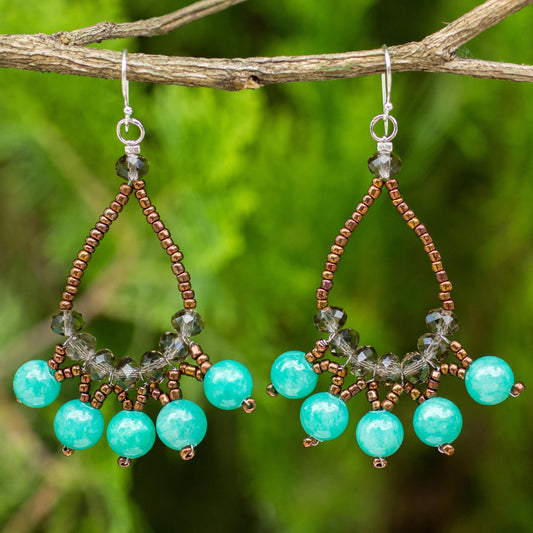 Green Harmony Thai Beaded Jewelry Earrings with Quartz and Glass Beads