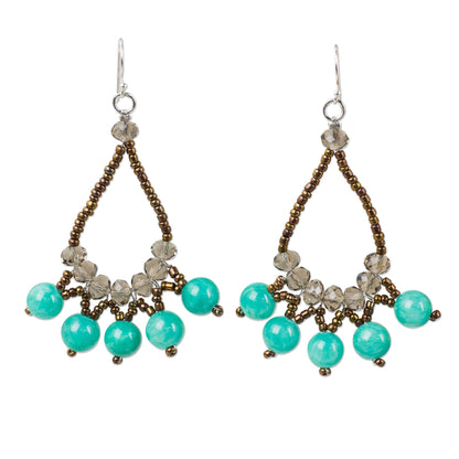 Green Harmony Thai Beaded Jewelry Earrings with Quartz and Glass Beads