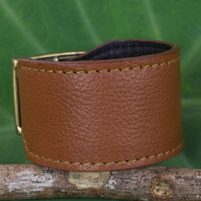 Courage in Chocolate Brown Thai Handcrafted Chunky Brown Leather Wristband