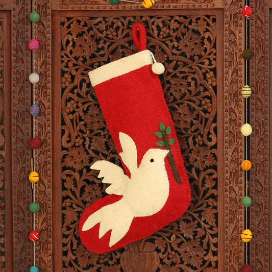 Peaceful Dove Peace Themed Red Holiday Stocking with Dove Motif