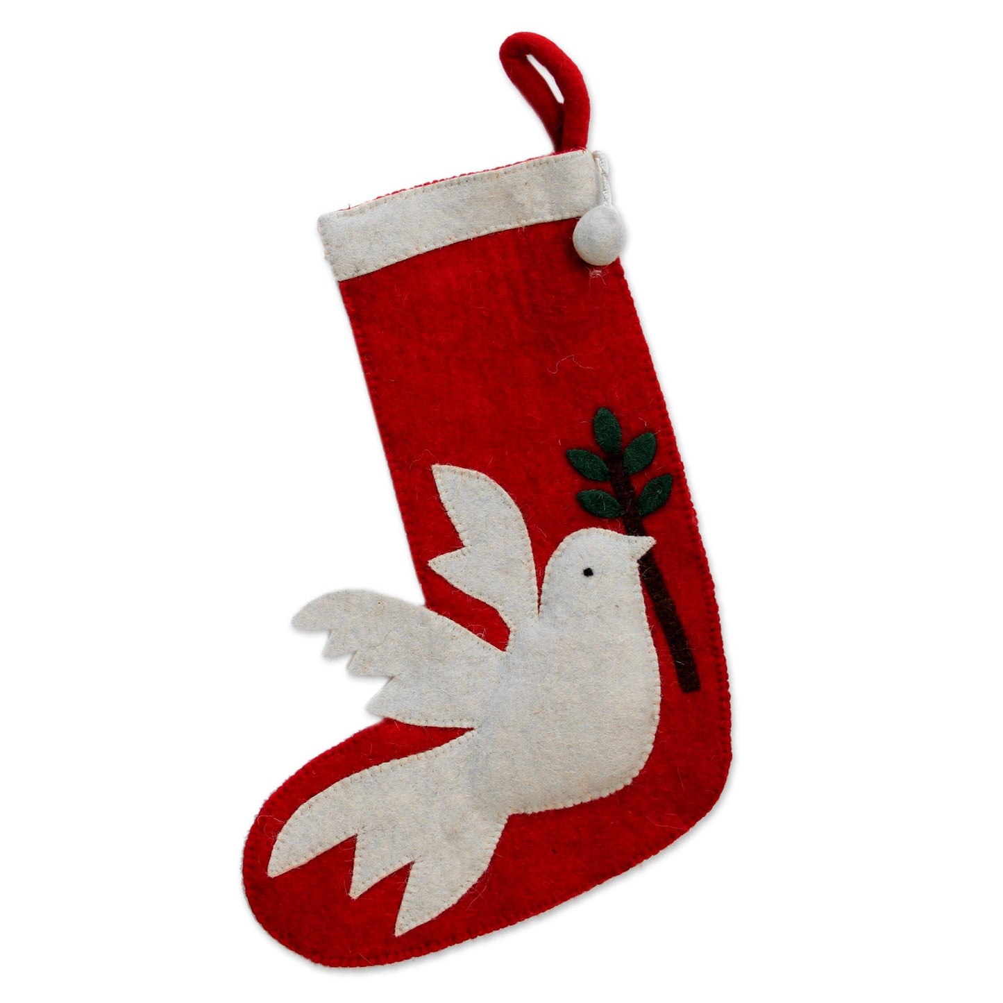 Peaceful Dove Peace Themed Red Holiday Stocking with Dove Motif