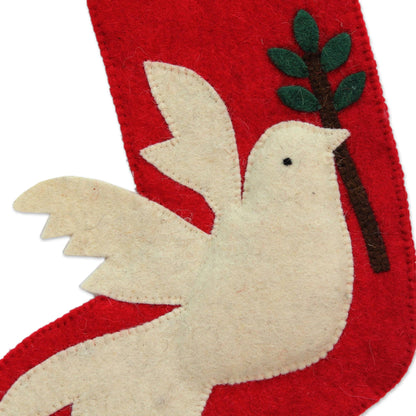 Peaceful Dove Peace Themed Red Holiday Stocking with Dove Motif